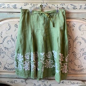 Embroidered Linen Ann Taylor skirt Sz 4 green